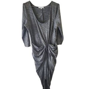 The Vanity Room Space Grey Stretch Knit Knot Asymmetrical Dress